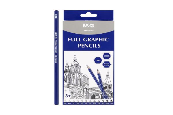 M&G Graphite Pencils Set Of 12 Degrees From 2H To 14B In Carton Box